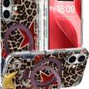 DEENAKIN for iPhone 16 Case - Wireless Charging Compatible - Integrated Multi-Functional Kickstand - Shockproof Protective Phone Case with Trendy Cute Designs for Women - Sexy Leopard-Print