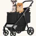 Dec-Mec Dog Stroller for Medium Large Dogs up to 66lbs Portable&Foldable | Pet Stroller for 2 Small Dogs with Adjustable Handle & Canopy, Ventilated, Storage Organizer, Black, Medium 