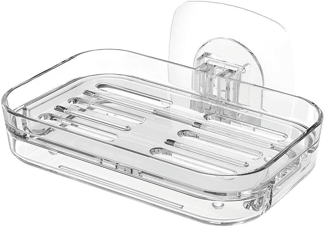 Soap Dish for Shower Clear Soap Holder Pull-Out Water Tray No Drilling Required Strong Fixation for Rv Bathroom and Kitchen Easy1 Pack