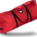 ZOBER 600D Oxford Fabric Rolling Christmas Tree Storage Bag - Fits 7.5 Ft Artificial Trees - Waterproof Christmas Tree Bag For Storage Box For Xmas, Durable Handles and Wheels - Card Slot - Red