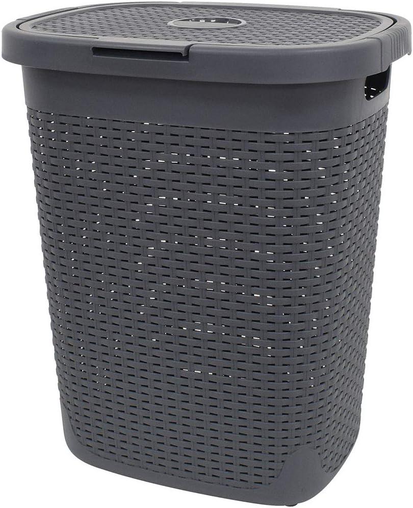 seii 120446 Rattan Style Basket with Lid, 13.2 Gallons (50 L), Gray, Horizontal Basket, Storage, Laundry, Rattan Style (50L, grey (grey marl))