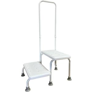 Double Step Stool with Handrail Heavy Duty 2 Steps Non Slip Bath Bedroom Seniors, White