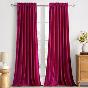 Hot Pink Velvet Curtains 84 inches: Living Room Luxury Room Darkening Curtain - Fuchsia Elegant Bedroom Thermal Insulated Modern Heavy Thick Soft Soundproof Rod Pocket Window Drapes Set of 2 Panels