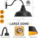 12.4" Barn Light Outdoor Lighting Wall Mount, Farmhouse Outdoor Wall Sconce Vintage Dome Gooseneck Barn Light for Porch Garage Patio, Waterproof Rustproof, 2-Pack