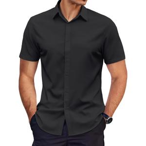 COOFANDY Men's Dress Shirts Short Sleeve Wrinkle Free Business Textured Shirt Casual Button Down Shirts (Black)
