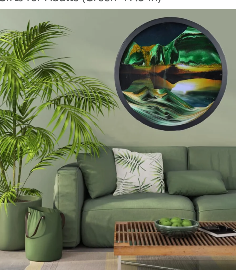 Oneshow Moving Sand Art Wall Art 3D Deep Sea Sandscape 360° Rotation Circular Sand Art Liquid Motion Wall Decor Relaxing Mood for Home Office Glass Craft Gifts for Adults (Green-17.3 in)