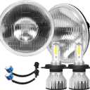 H4/9003 LED Headlight Bulbs + 7 Inch H6024 Glass Round LED Headlight Housing, Halogen Sealed High Low Dual Beam, Original Classic Look Conversion Pair Kit Pair