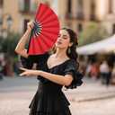 Marrywindix 3 Pcs Large Chinese Folding Fan Big Handheld Clap Fans for Men and Women Performance Line Dance Decorations Event Party Festival Craft Gift (Red)