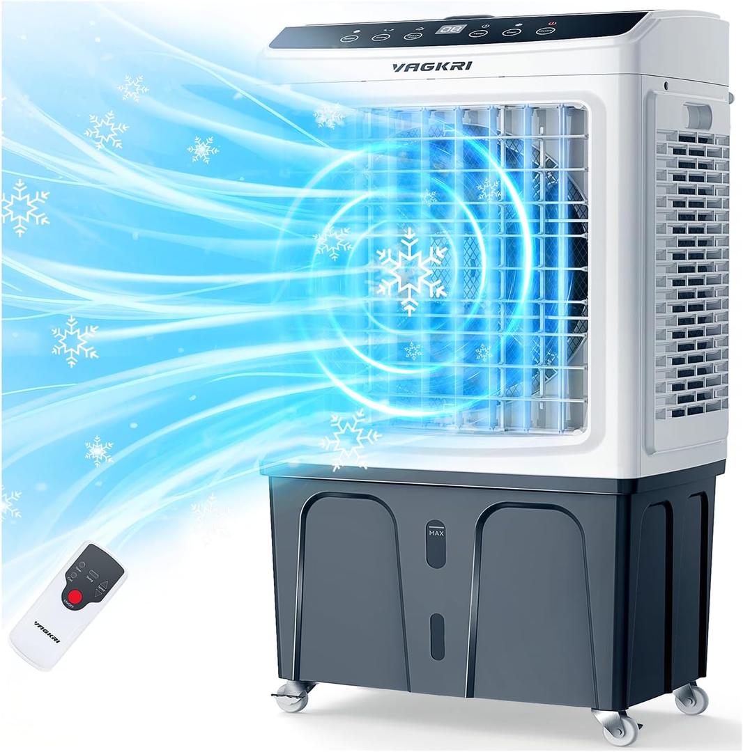 VAGKRI 35" Evaporative Air Cooler, 2800CFM Swamp Cooler, 120Oscillation Air Cooler with Remote Control, 24H Timer, 3 Modes & Wind Speeds for Outdoor Indoor Use, 9.2Gallon
