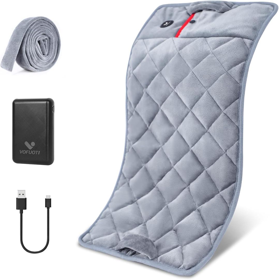 Vofuoti Portable Heating Pad, Cordless Weighted Heating Pads with 10000mAh Battery and 3 Heat Settings, Electric Heated Pad for for Back, Abdomen, Neck & Shoulder, 12" x 24" (Gray)