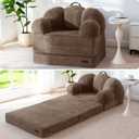 MAXYOYO Folding Sofa Bed, Floral-Shaped Convertible Floor Sofa Couch withBackrest, 2 in 1 Comfy Lounger Bean Bag Chair with Handle, Floor Single Couch for Living Room Bedroom, Brown