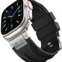 Compatible with Apple Watch Ultra Bands for Men 44mm 45mm 46mm 49mm 42mm, Silicone Strap with Stainless Steel Connector for iWatch Band Men Series 10/9/8/7/SE2/6/SE/5/4/3/2/1, Black
