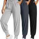 3 Pack Women's Sweatpants Jogger High Waisted Drawstring Athletic Running Yoga Workout Pants with Pockets (X-Large, Light Gray, Dark Gray, Black)
