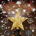Christmas Tree Topper Lighted with 6 Pattern Projection Modes, Christmas Star Tree Topper Built-in LED Rotating Lights, 3D Glitter Dynamic Projection for Christmas Tree Decor(Gold)