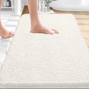 OLANLY Bathroom Rugs 30x18, Extra Soft Absorbent Chenille Bath Rugs, Rubber Backing Quick Dry, Machine Washable Bath Mats for Bathroom Floor, Tub and Shower, Home Decor Accessories, Ivory