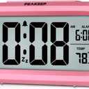 Peakeep Night Light Alarm Clock Battery Operated with Indoor Temperature, Desk Digital Clock for Kids Girls Bedrooms (Pink)