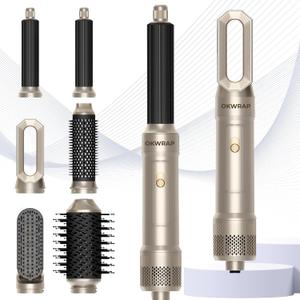 6 in ONE Blow Dryer Brush,Air Curling Iron Round Brush Blow Dryer 800W,Ionic Hair Dryer Brush for Women, Hot Air Brush Hair Styling Tools 100-120V (Champagne Gold)
