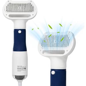 3-in-1 Dog Hair Dryer with Slicker Brush for Small & Medium-Sized Dogs & Cats, Portable, Rechargeable, White