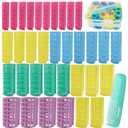 36PCS Plastic Snap-On Rollers Set - Heatless Hair Curlers in 5 Sizes for DIY Hairstyling and Salon Use (Yellow)