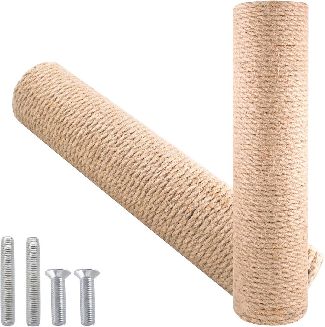 12 Inch Cat Scratching Post Replacement with M8 Screw Durable Cat Tree Scratch Post Refill Jute Rope for Cat Scratcher Climbing Perch Indoor Tower Furniture Scratching Tree Wall, Sisal, 2pcs (Brown)
