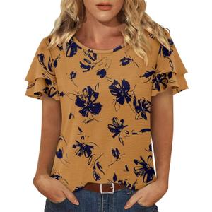 CRAZY GRID Womens Boho Shirts Floral Blouse Printed Tops for Women Casual Summer T Shirts Loose Fit Tunics (Orange)