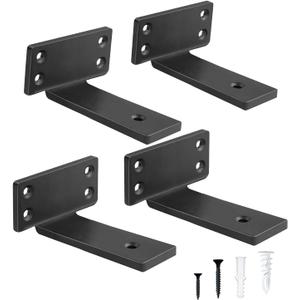 4 Inch Heavy Duty Floating Shelf Brackets,Hidden Black Metal L Bracket,Industrial Modern Wall Shelving Supports,3Pack