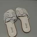 Ruiee Wide Width Sandals for Women, Summer Wide Feet Flat Slides Casual Comfort Braided Strap Slip on Open Toe Breathable Beach Shoes. 258006 White Size 8