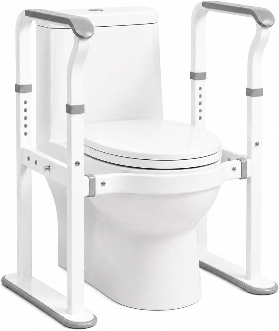 Toilet Safety Rails for Seniors -440lb Heavy Duty, Adjustable Height & Width, No Drilling Toilet Assist Frame with Large Oval Base & Night Light Grips for Elderly, Disabled & Handicap