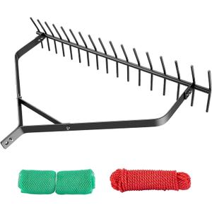 32" Aquatic Weed Rake, 6.3" Steel Rod Lake Weed Cutter, Double Sided Pond Weed Clearing Tool, Muck Silt Weed Rakes for Pond, Lake, Rivulet, 30ft Thicker Rope and The Net