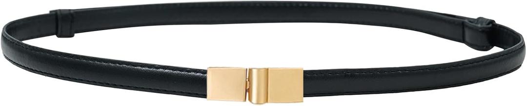 PU Leather Belts for Women Skinny Thin Waist Belt with Gold Buckle for Dresses (Fit Waist Size up to 37", Black1)