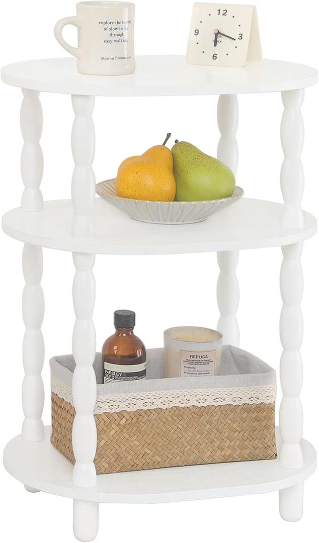 MaxSmeo White Side Table, 3-Tier Small Oval End Table, Modern Night Stand Wood Accent Table for Living Room, Bedroom, White