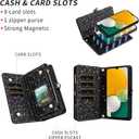 Asuwish Phone Case for Samsung Galaxy A13 5G Zipper Wallet Magnetic Detachable Cover with Screen Protector and Glitter Card Holder Stand Cell A04S M13 G5 A 13 2022 13A A135G SM A136U Women Men Black