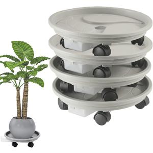 4 Packs 13 inch Plant Caddy with 4 Wheels and Drainage Tray,Round Flower Pot Mover,Garden Rolling Plant Stand with Wheels,Plant Pallet Dolly for Heavy Duty Planter,Loading Capacity 110Lbs