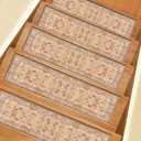 Non-Slip Stair Treads for Wooden Steps, 15PCS Stair Runner Carpets with Adhesive Backing,8"x30" Peel and Stick, Washable & Reusable, Pet-Friendly Safety Mats for Kids, Elders, Dogs (Crimson garden)