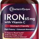 Doctor's Recipes Iron Supplement 65 mg with Vitamin C - Maximized Absorption & Stomach Friendly Iron Pills for Red Blood Cells Formation, Heart, Brain & Immunity Health - Vegan Non-GMO 60 Iron Tablets, Best By 06/30/27