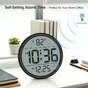 WallarGe Atomic Wall Clock - Never Needs Setting, Digital Wall Clock Battery Operated with Date, Temp, DST, Self-Setting Time, Easy to Read 8 Inch Display for Bedroom, Living Room, Home, Office