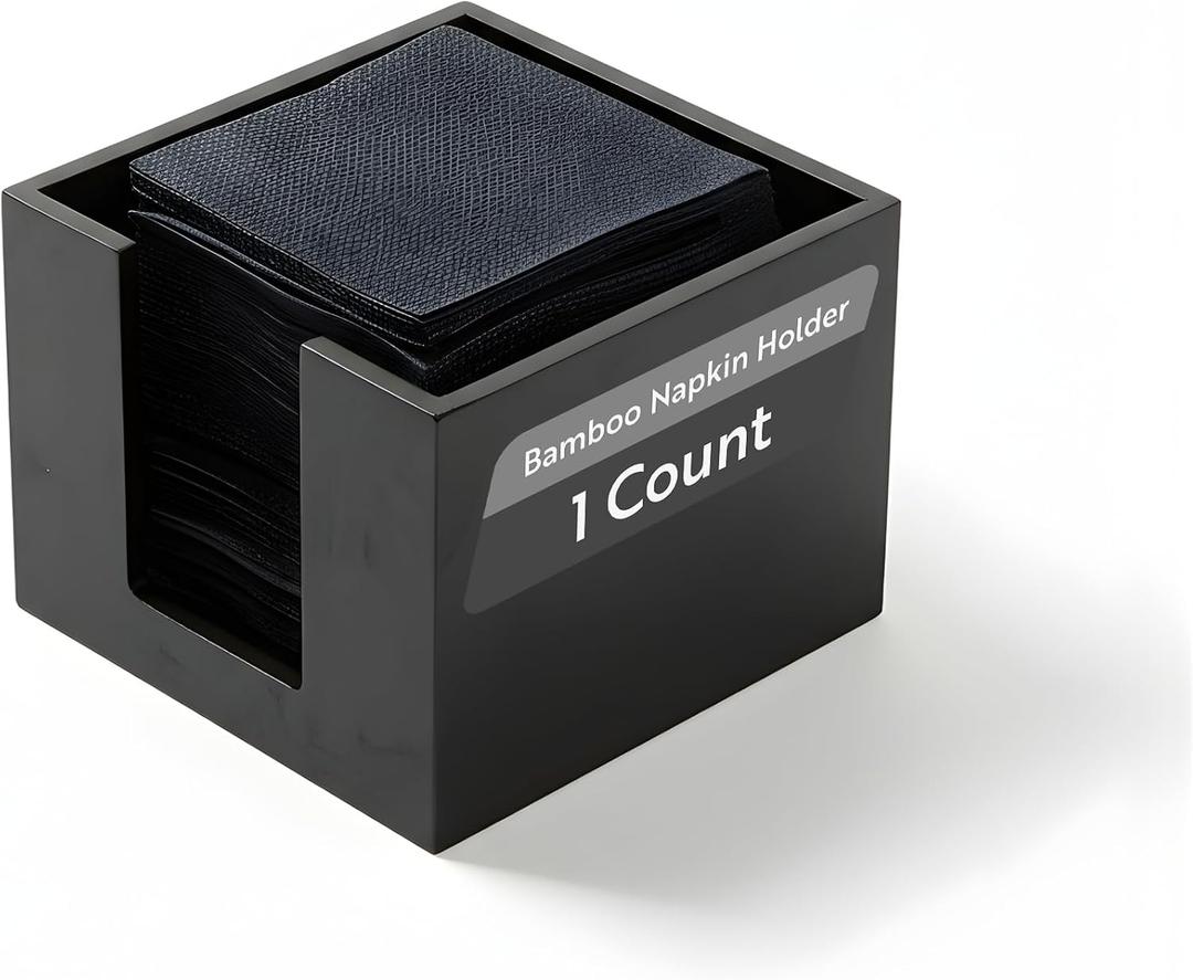 Restaurantware 5.5 x 4 Inch Cocktail Napkin Holder 1 Square Flat Napkin Holder - For Bars Kitchen Tables or Countertops Sturdy Black Bamboo Tissue Napkin Holder Dining Room Decor