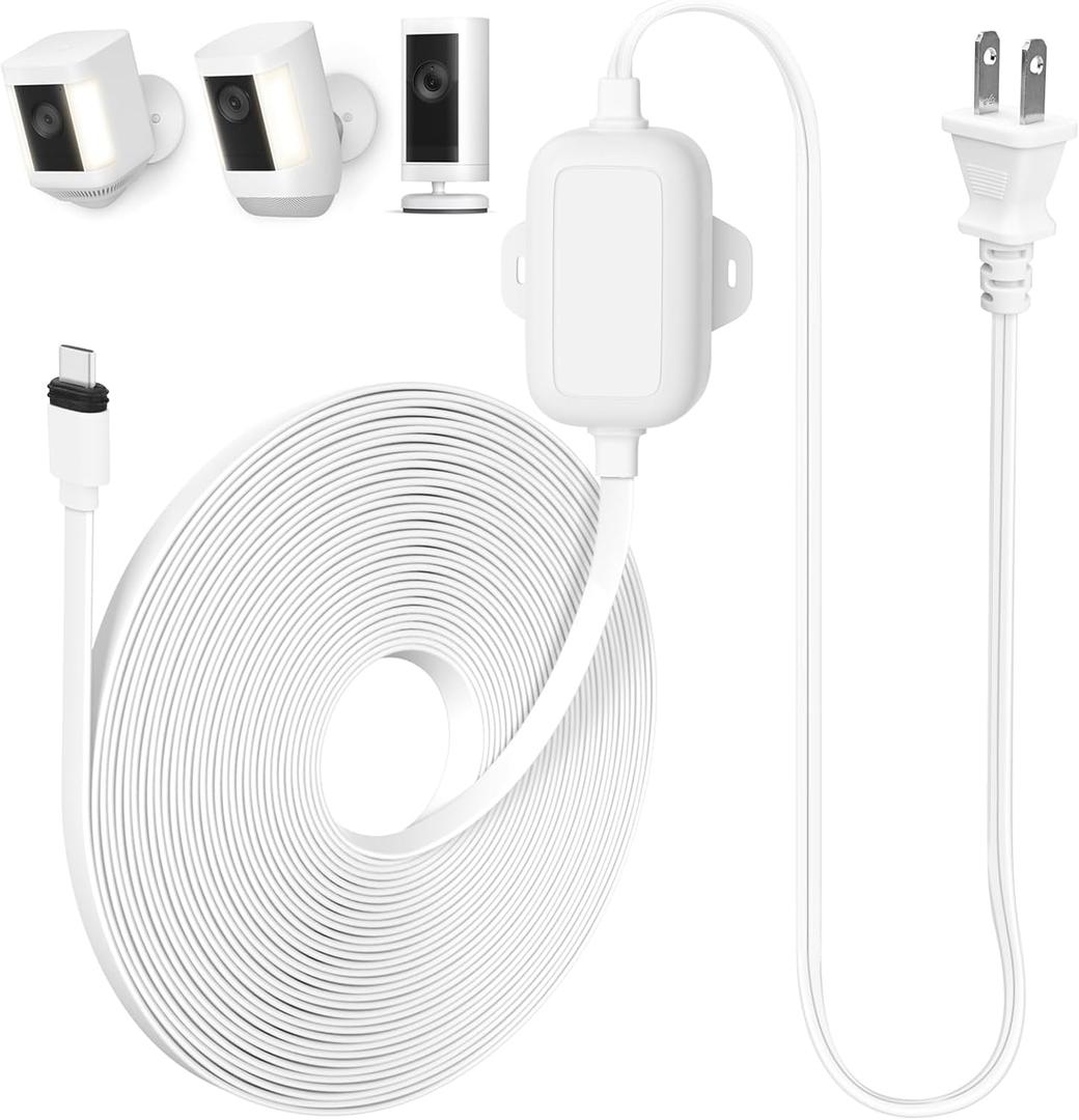 ALERTCAM Outdoor Power Adapter Compatible with Spotlight Cam Plus/Pro (Battery), 25ft/7.5m Waterproof USB-C Power Cord Continuously Charge Your Camera,White