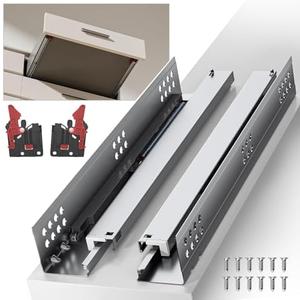 SIGOEI 10 12 14 16 18 20 22 24 Inch Bottom Mount Soft Close Drawer Slides Full Extension Concealed Rails Track 100 lb Load Capacity 1 Pair (Soft Close Without Bracket, 18 Inch (450 mm))