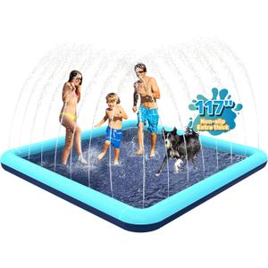 117'' Splash Pad for Dogs, Non-Slip Sprinkler for Kids, Square Splash Pad for Kids Ages 4-8, Splash Pads for Toddlers 1-3, Dog Sprinkler Shallow Pool, Outdoor Water Toys for Backyard, Teal