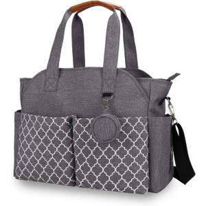 Lmbabter Diaper Bag Tote with Changing Station Upgrade Multi-Function Baby Bag with Adjustable Shoulder Strap (Gray)