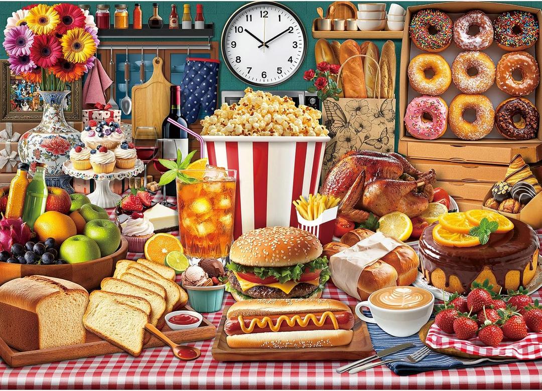 Food Feast Jigsaw Puzzles, Puzzles for Adults 1000 Pieces, Lumire's Banquet Impossible Challenging Puzzles Game, Interlock Perfectly No Dust, Gifts for Valentine's Day Easter Parents