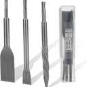 SDS-Plus Chisel Set 3pc for Concrete, Rock, Mansory, Brick, Stone - Tile, Self-Sharpening Flat and Point Steel Chisels for Rotary Hammer Drill - with Storage Case - MUZAGUI
