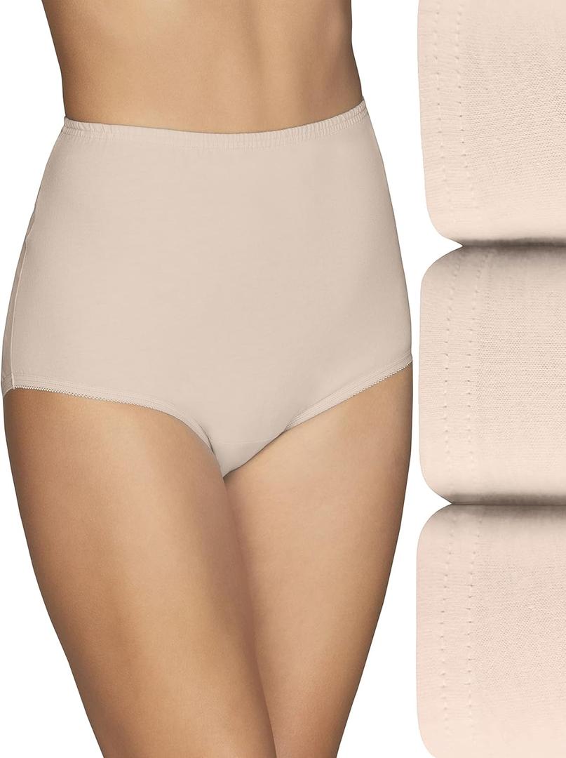 Vanity Fair Women's High Waisted Underwear, Full Coverage Ladies Panties, Perfectly Yours Briefs (6, Cotton - Fawn/Fawn/Fawn) 3 Pack
