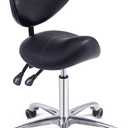 Grace&Grace Professional Saddle Stool Chair with Back Support, Rolling Saddle Ergonomic Stool Heavy Duty for Clinic Dentist Spa Massage Salons Studio (Black, Adjustble Back), Seat Height: 20-28 Inches