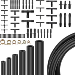 Automotive Vacuum Hoses kit with 6-Pcs 5Ft Vacuum Hose & 64-Pcs Hose Connectors & 24-Pcs Hose Clamps, Vacuum Silicone Hose Kit Used in various automotive piping systems (94-Pcs)