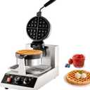 VEVOR Commercial Waffle Maker, 1300W Round Waffle Iron, Non-Stick Rotatable Waffle Baker Machine With 122-572 Temp Range and Time Control, Teflon-Coated Baking Pan Stainless Steel Body 120V