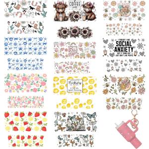 42pcs Cherry Shell Sun Full Cups MINI UV DTF Keychain Wrap Ghost Bow Book Sunflower Coffee mini uvdtf Packaging for 40oz Tumbler Key Pendant Cake Happy Heart Butterfly Howdy Strawberry Cow Watermelon