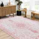 Sofrug Area Rug 6x9 - Vintage Floral Honeycomb Non Slip Backing Carpet - Pink Softer Thicker Faux Wool Rug - Foldable & Machine Washable Rugs for Living Room Bedroom Dining Room Home Office