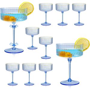 XUWAIDSGN 12 Pcs Champagne Martini Glasses 9 Oz with Gilded Removable Gold Rim Coupe Glasses Pink Martini Glasses Plastic Mimosa Vintage Coupe Glasses Set For Wedding Anniversary (12, Clear Blue)